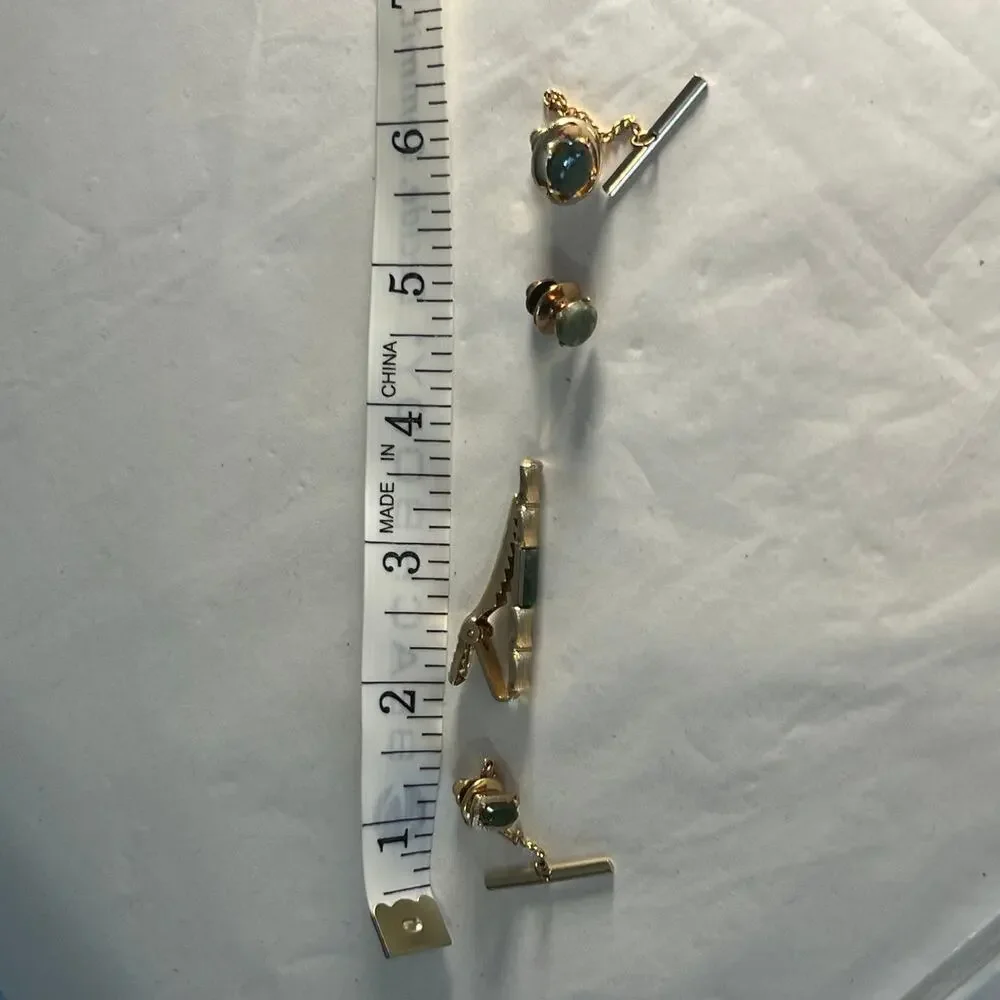 Tie Tacks Jade Yellow Gold plated tie tacks and lapel pin